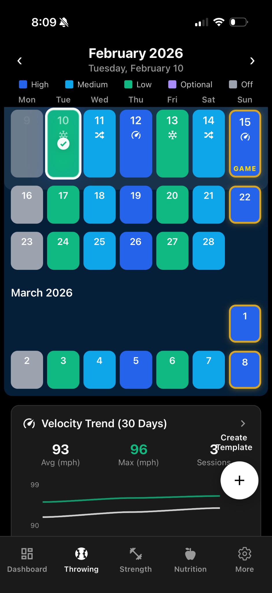 Throwing calendar view